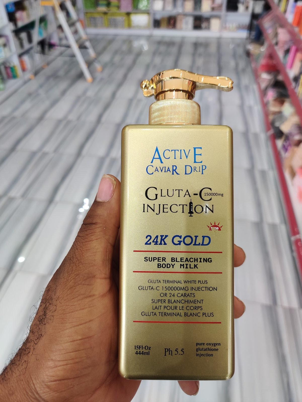 Active Caviar Drip Gluta-C 150000mg Injection, 24K Gold, Super Bleaching Body Milk 15Fl-Oz / 444ml