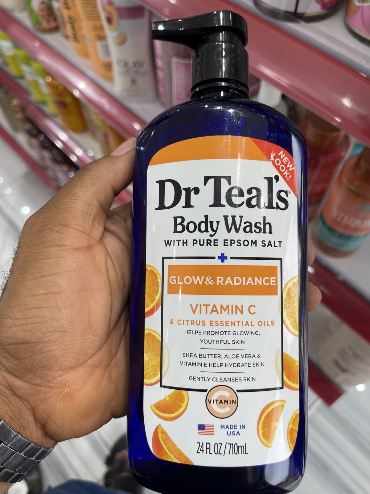 Dr Teal's Body Wash with Pure Epsom Salt - Glow & Radiance (Vitamin C & Citrus Essential Oils) 24 FL OZ / 710 mL