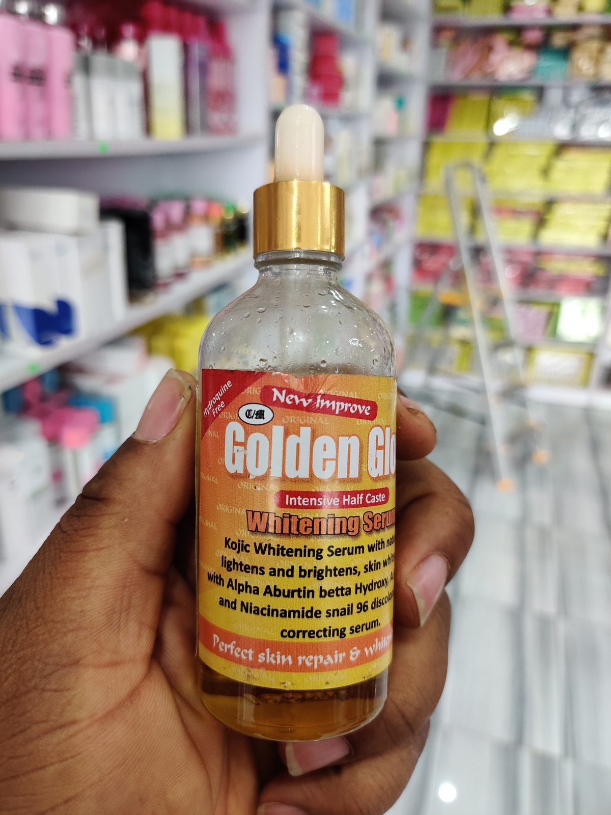 Golden Glow New Improve, Intensive Half Caste Whitening Serum, Kojic + Alpha Arbutin + Niacinamide + Snail