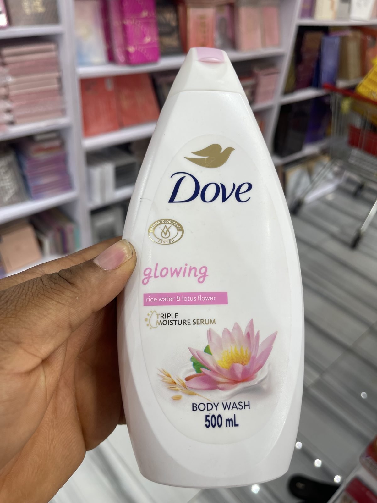 Dove Glowing, Rice Water & Lotus Flower Body Wash, Triple Moisture Serum 500mL