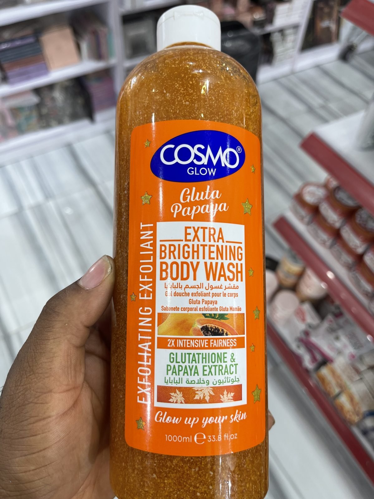 Cosmo Glow Gluta Papaya Extra Brightening Body Wash, Exfoliating Exfoliant, 2x Intensive Fairness, Glutathione & Papaya Extract 1000ml
