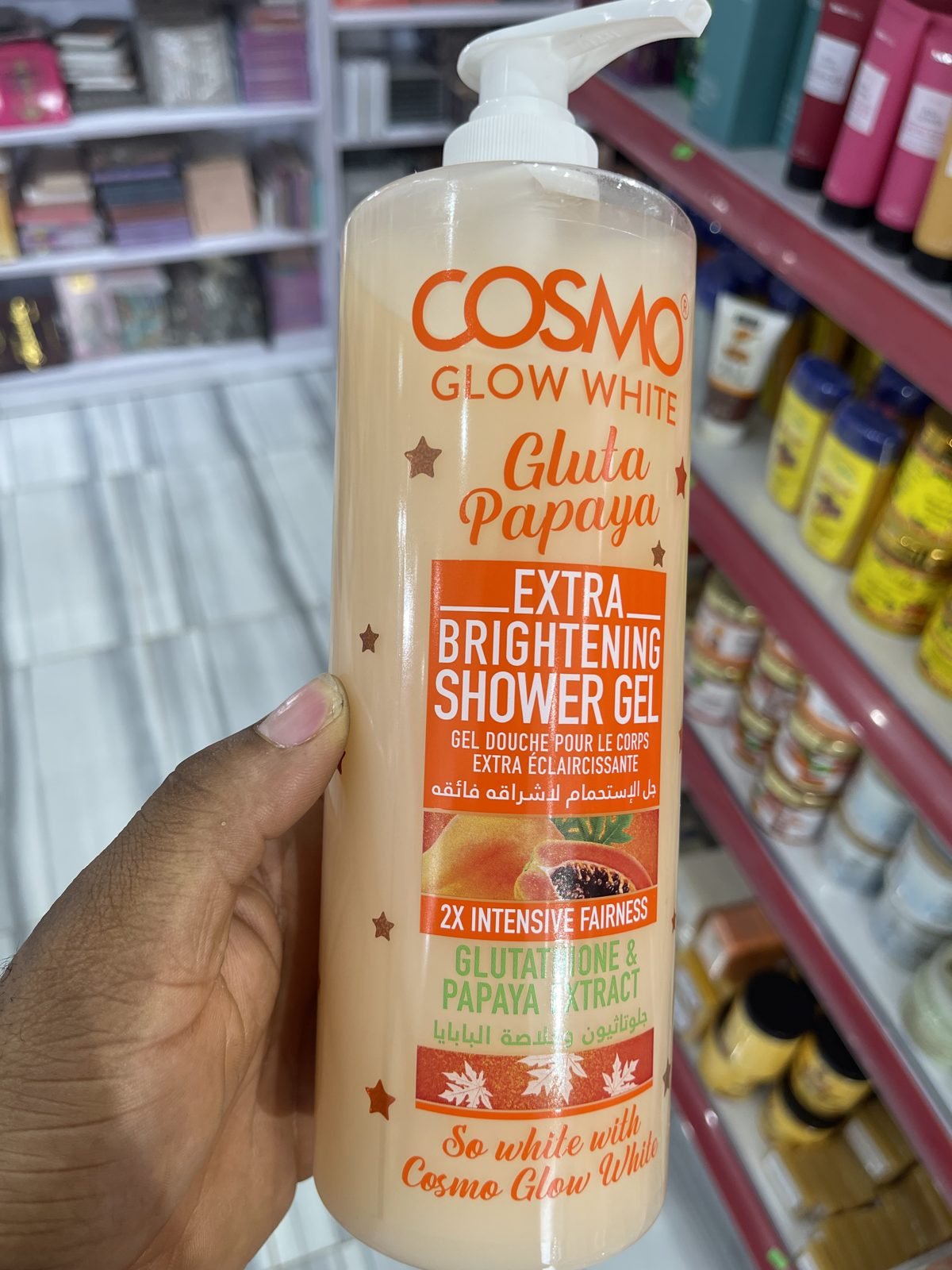 Cosmo Glow White Gluta Papaya Extra Brightening Shower Gel, 2x Intensive Fairness, Glutathione & Papaya Extract 1000ml