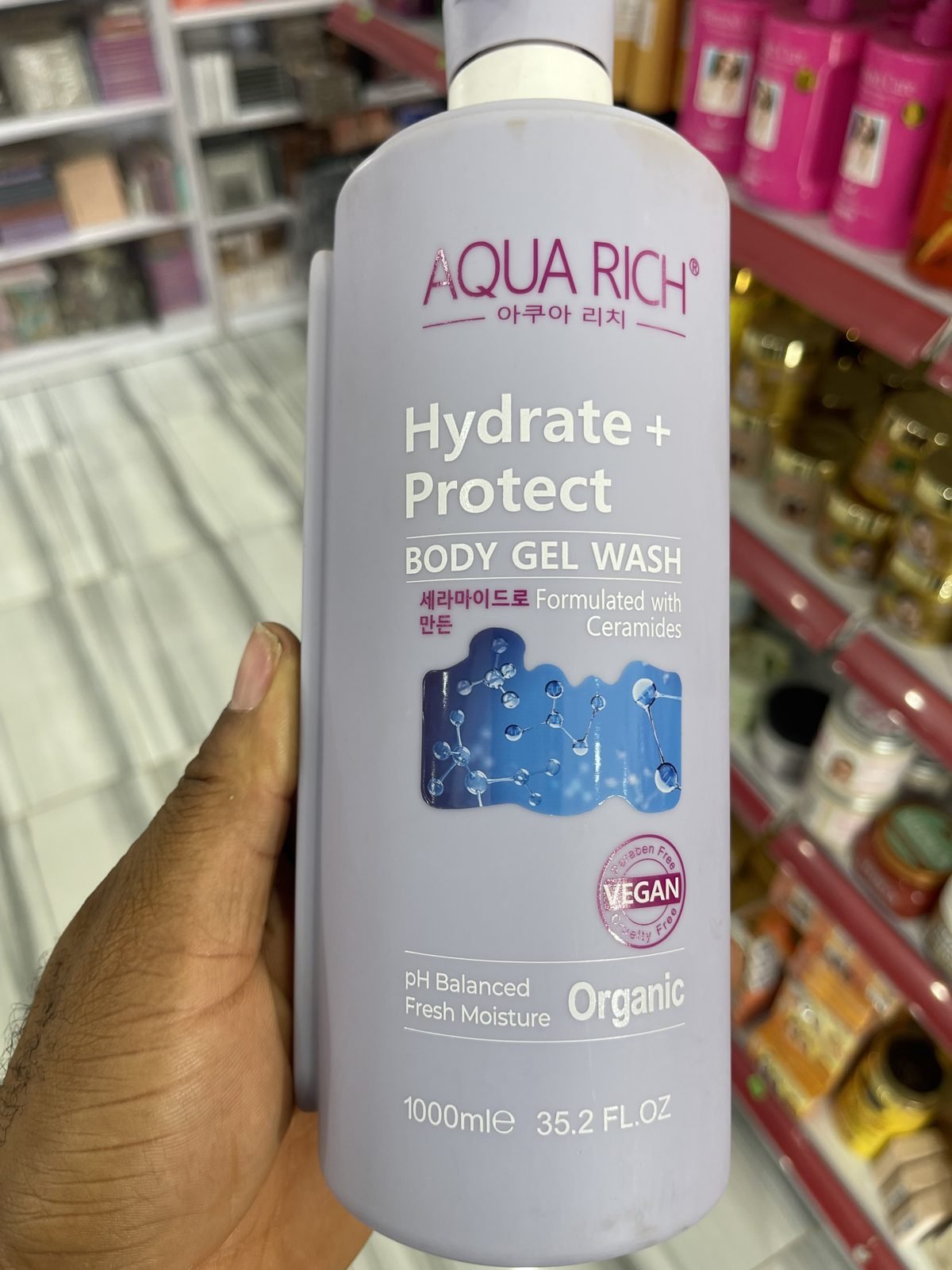Aqua Rich Hydrate + Protect Body Gel Wash, Formulated with Ceramides, pH Balanced, Organic 1000ml