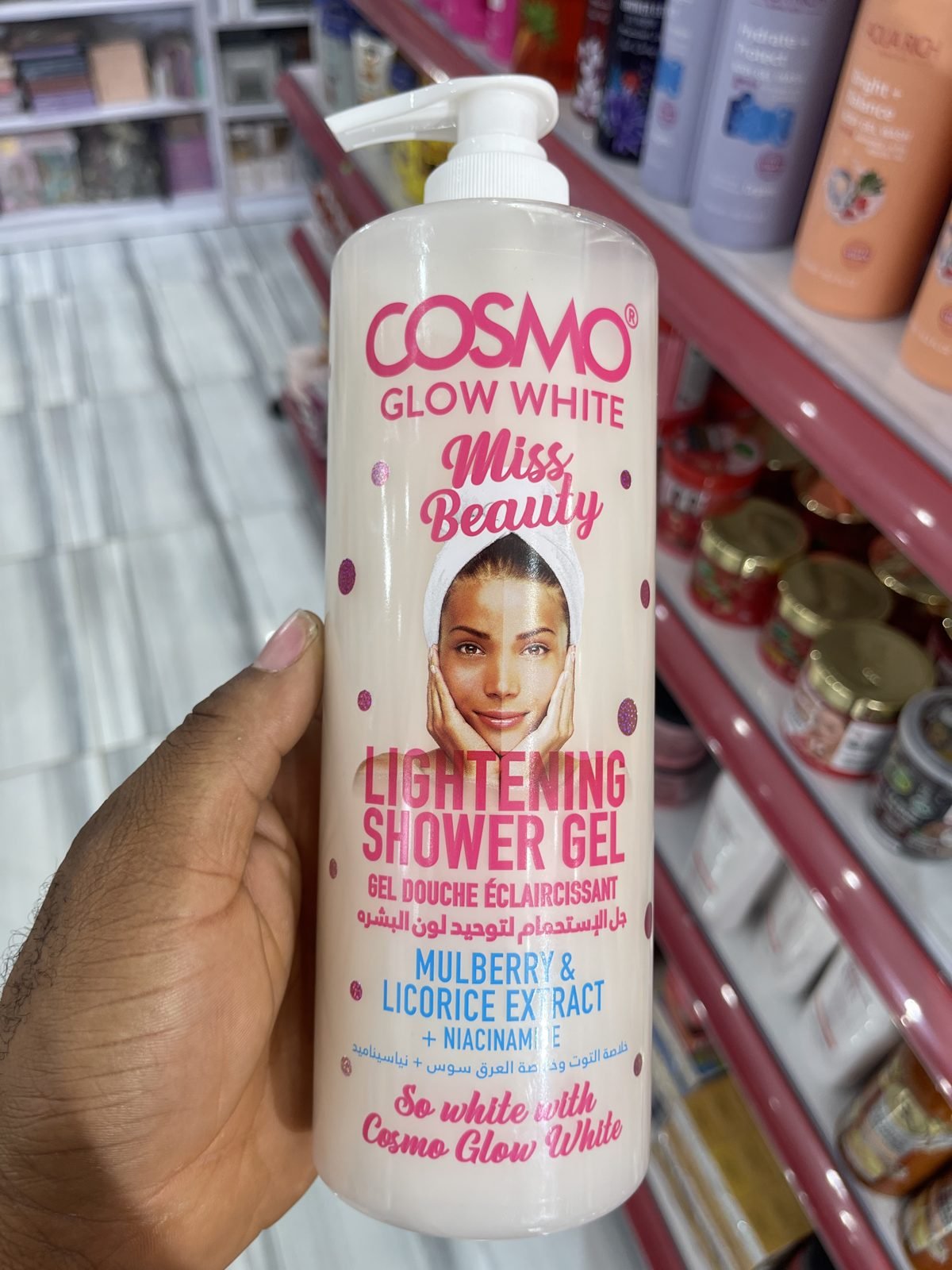 Cosmo Glow White Miss Beauty Lightening Shower Gel, Mulberry & Licorice Extract + Niacinamide