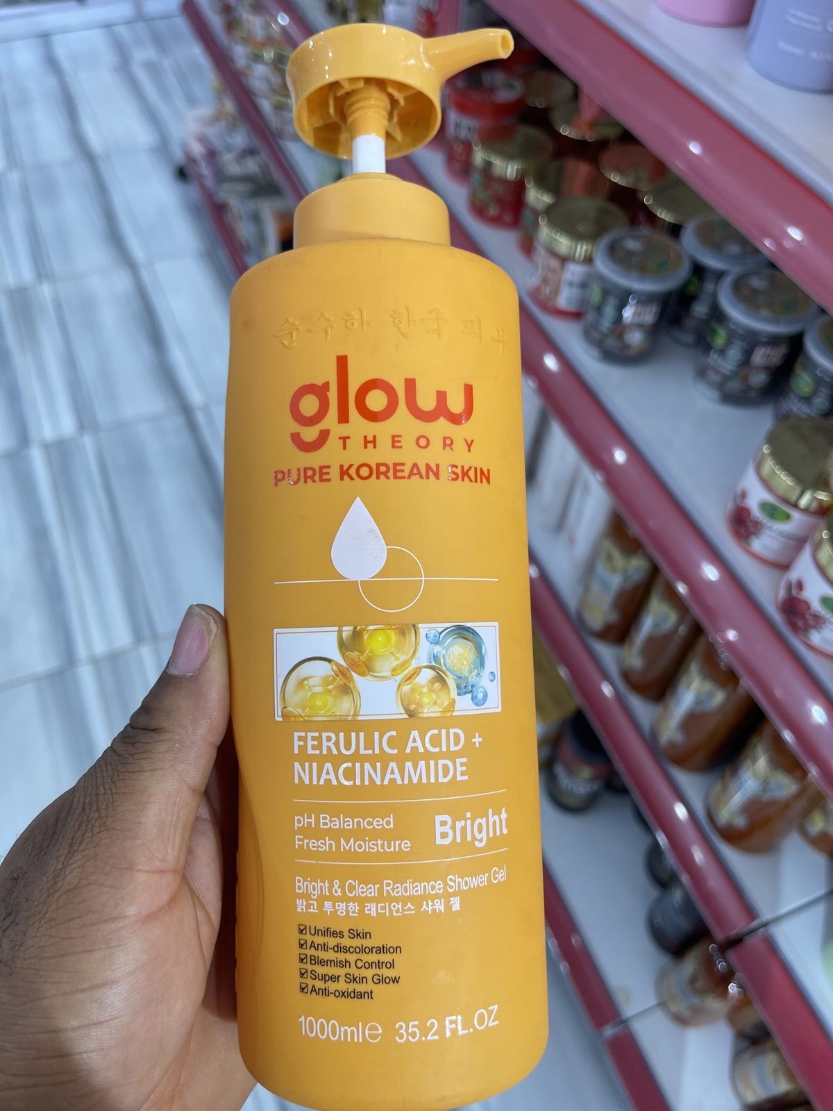Glow Theory Pure Korean Skin, Ferulic Acid + Niacinamide, Bright & Clear Radiance Shower Gel 1000ml