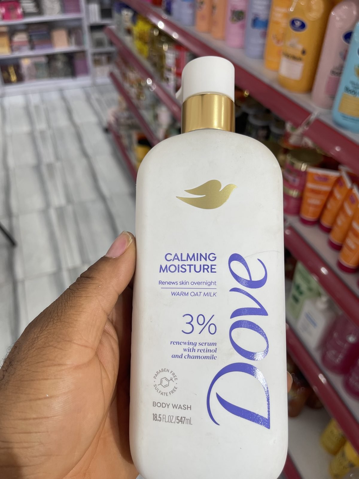 Dove Calming Moisture, Warm Oat Milk, 3% Renewing Serum with Retinol and Chamomile, Body Wash 18.5 fl oz / 547mL