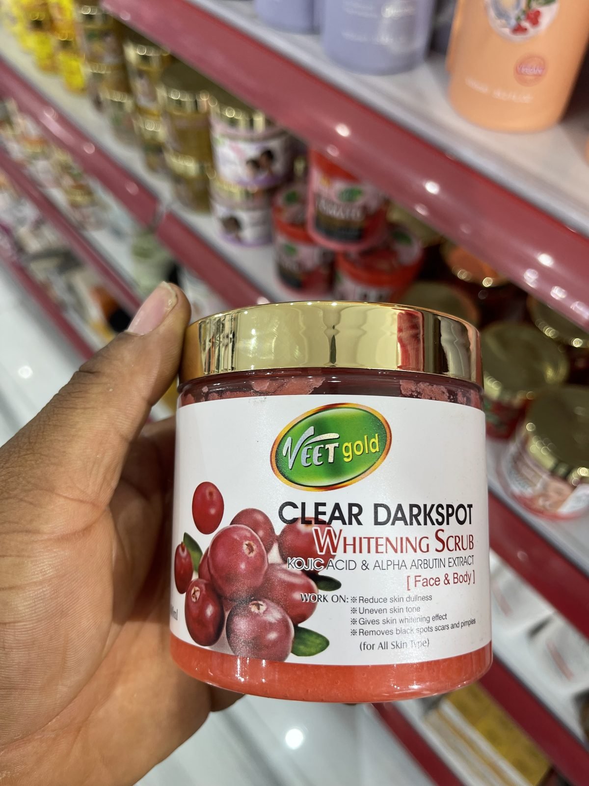 Veet Gold Clear Darkspot Whitening Scrub - Kojic Acid & Alpha Arbutin Extract (Face & Body)