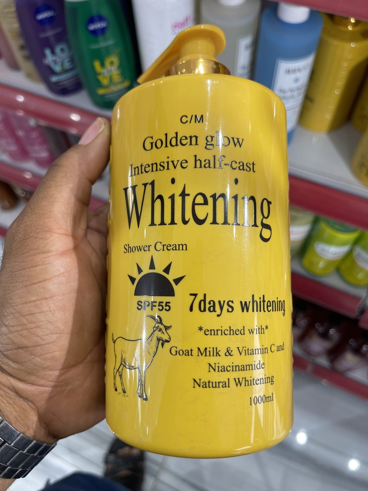 C/M Golden Glow Intensive Half-Cast Whitening Shower Cream SPF55 (Goat Milk, Vitamin C & Niacinamide) 1000ml