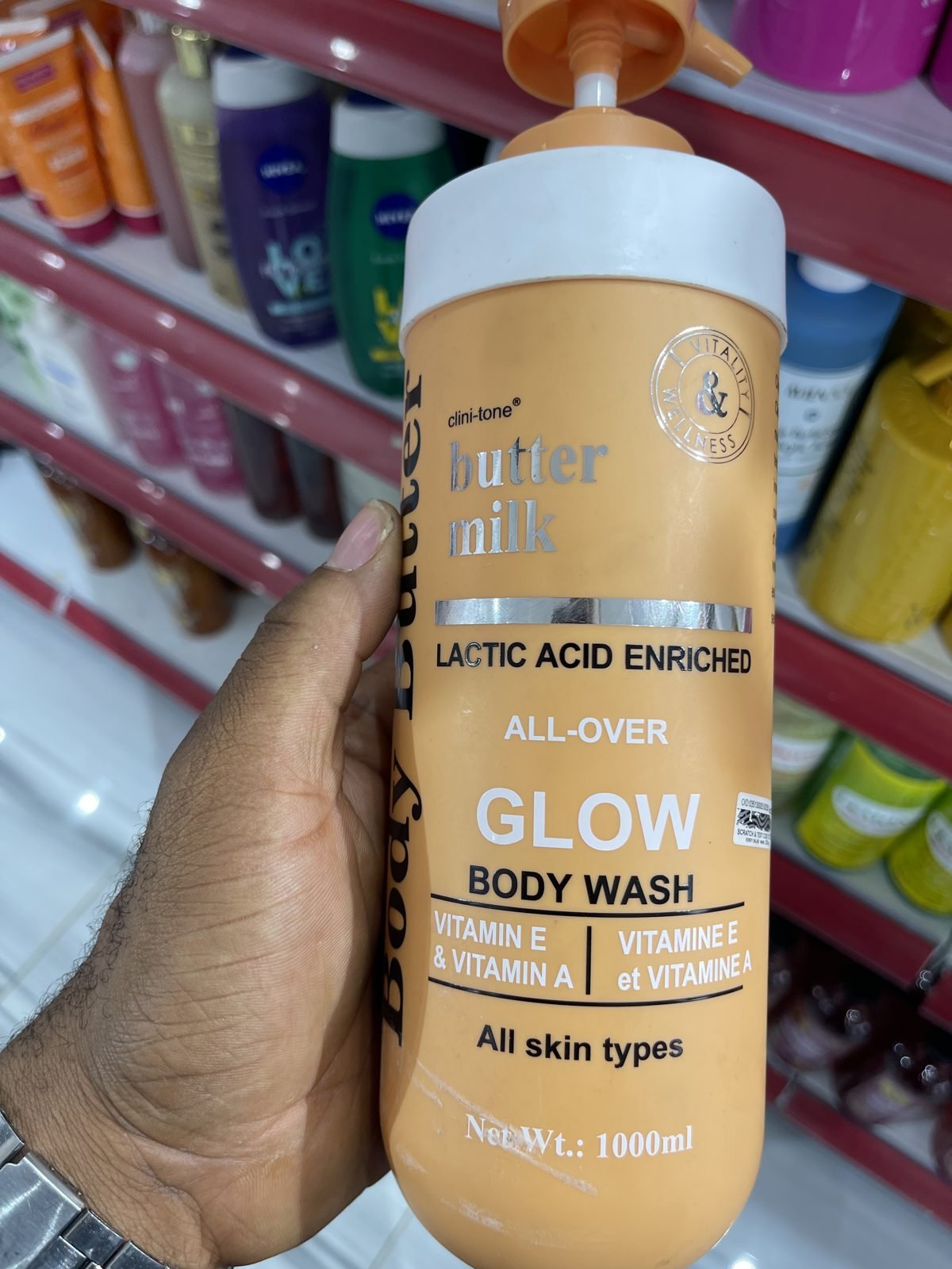 Clini-tone Body Butter Milk - Lactic Acid Enriched All-Over Glow Body Wash (Vitamin E & A) 1000ml