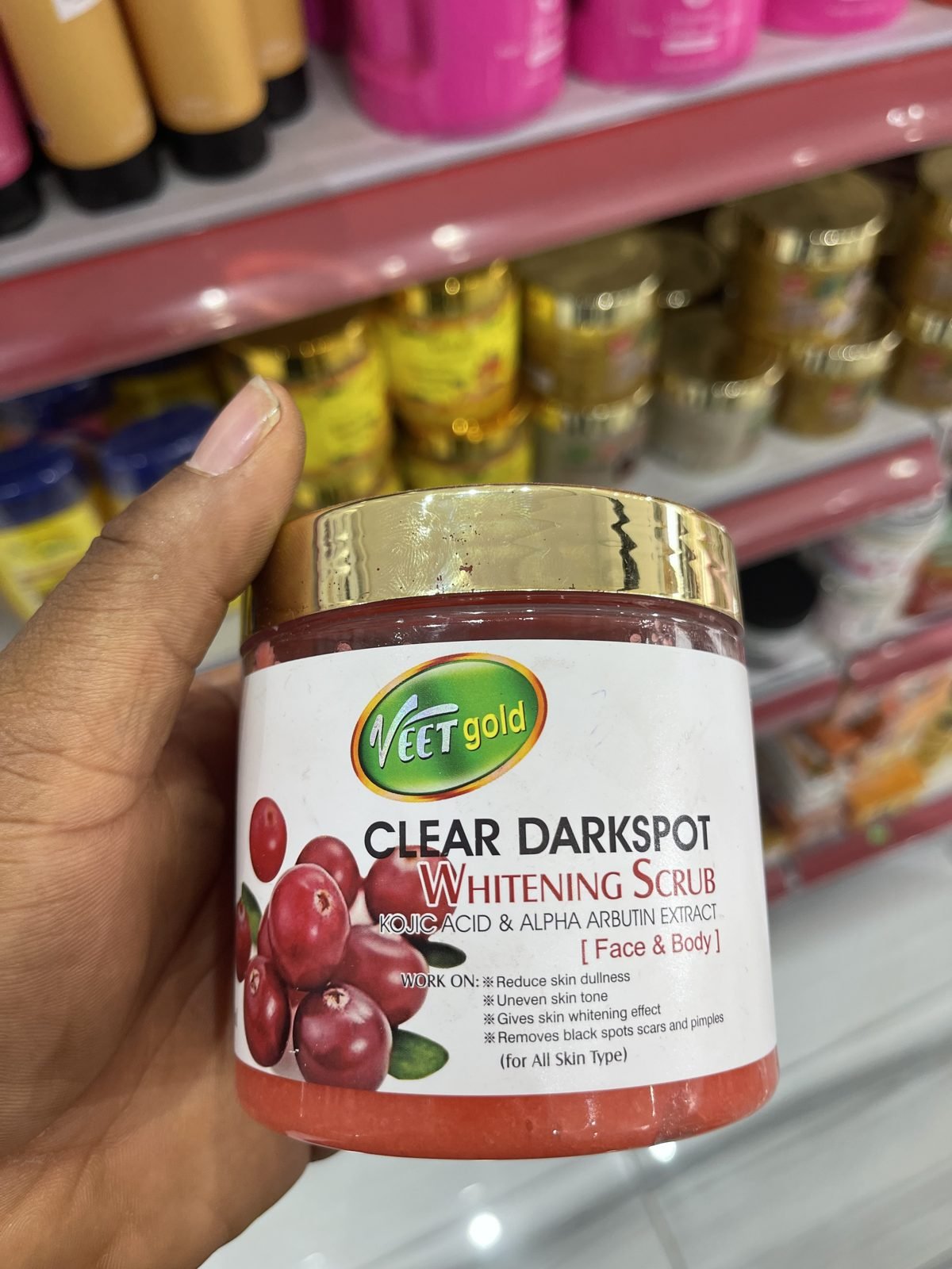 Veet Gold Clear Darkspot Whitening Scrub - Kojic Acid & Alpha Arbutin Extract (Face & Body)