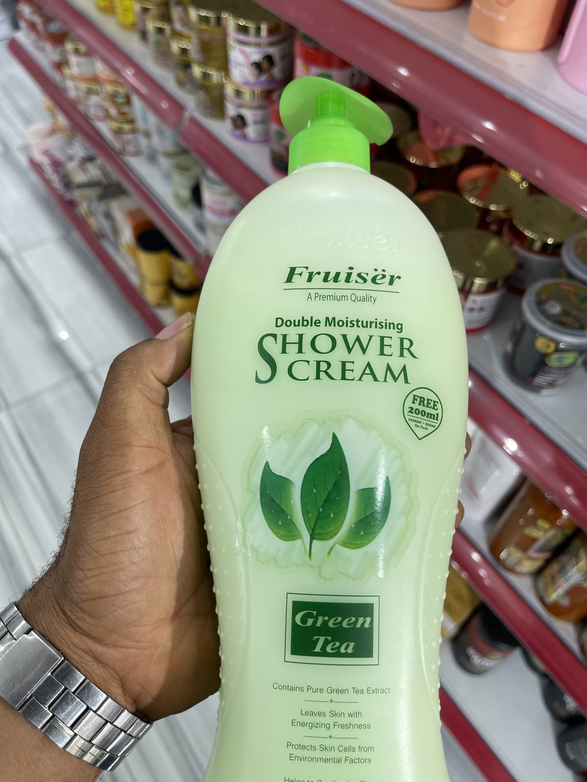 Fruiser Double Moisturising Shower Cream - Green Tea 1000ml (+200ml free)