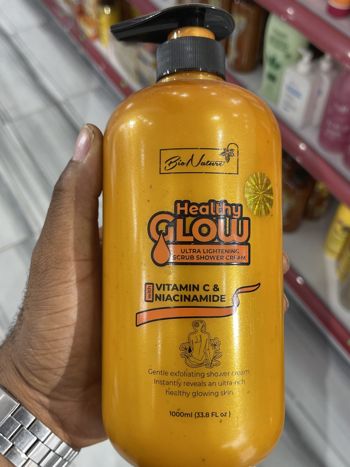Bio Nature Healthy Glow Ultra Lightening Scrub Shower Cream (Vitamin C & Niacinamide) 1000ml (33.8 FL oz)