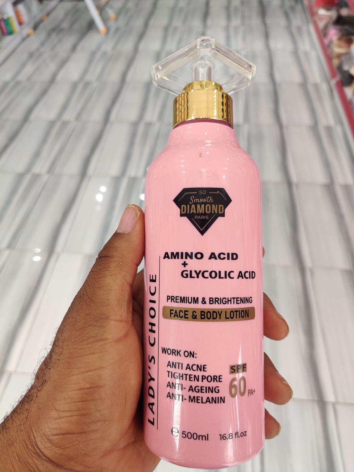 Smooth Diamond Paris (SD) Lady's Choice, Amino Acid + Glycolic Acid, Premium & Brightening Face & Body Lotion, SPF60 PA+ 500ml / 16.8fl oz