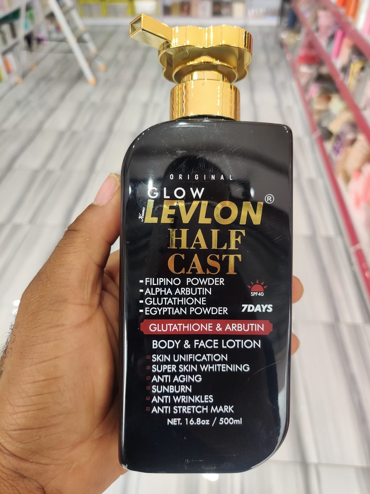 Levlon (Glow Levlon) Half Cast, Filipino Powder+Alpha Arbutin+Glutathione+Egyptian Powder, Body & Face Lotion, SPF40, 7Days 500ml / 16.8oz