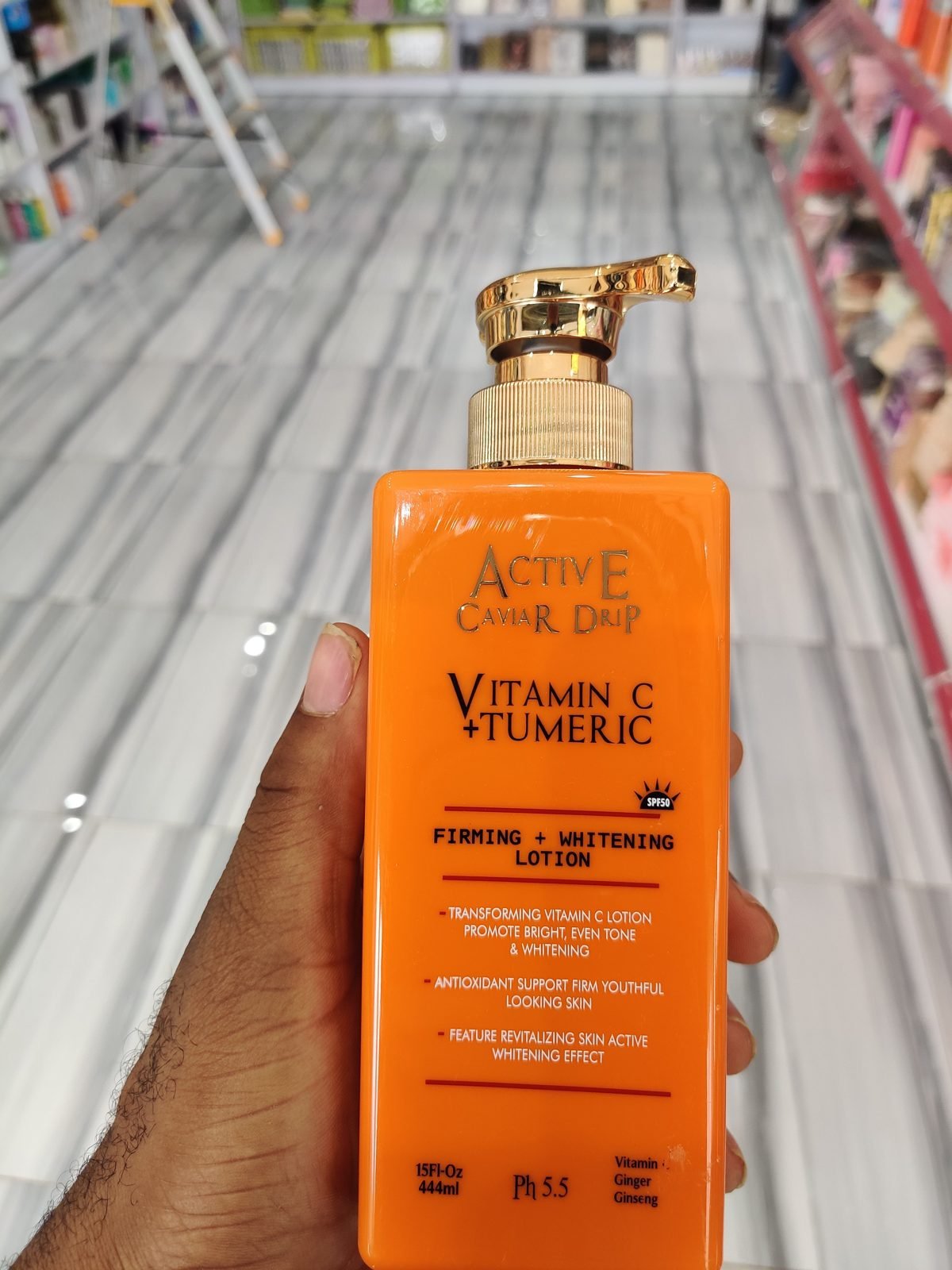 Active Caviar Drip Vitamin C+Tumeric, Firming+Whitening Lotion, SPF50, Ph5.5 15Fl-Oz / 444ml