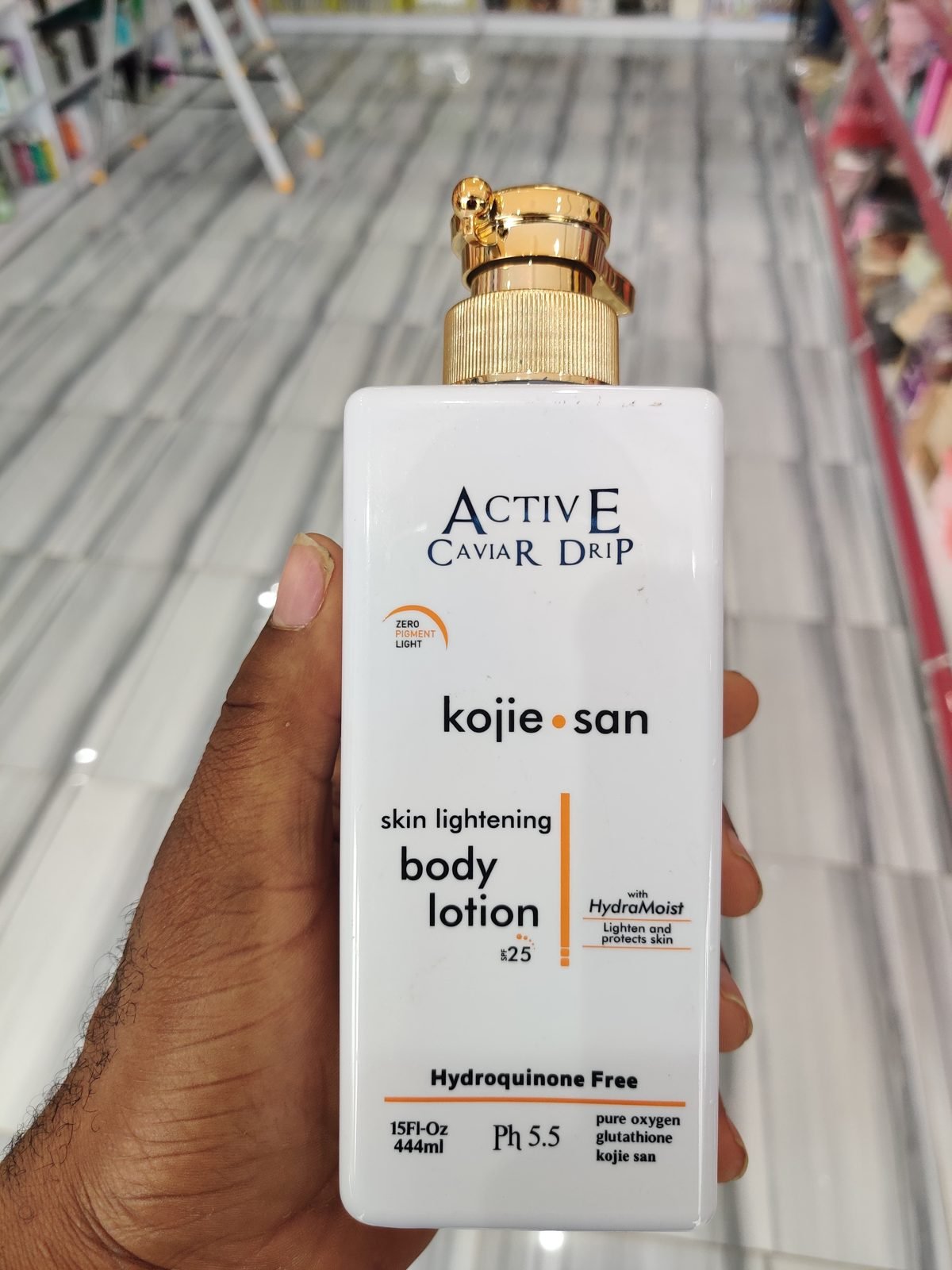 Active Caviar Drip Kojie San, skin lightening body lotion, HydraMoist, Hydroquinone Free, SPF25, Ph5.5 15Fl-Oz / 444ml