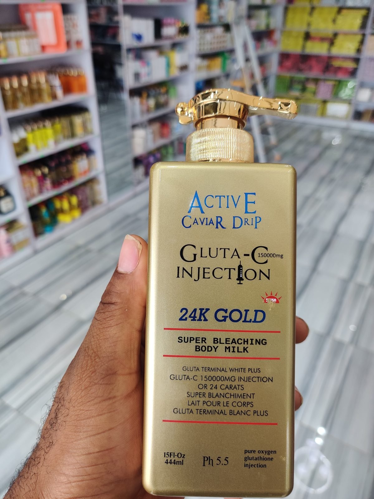 Active Caviar Drip Gluta-C 150000mg Injection, 24K Gold, Super Bleaching Body Milk 15Fl-Oz / 444ml