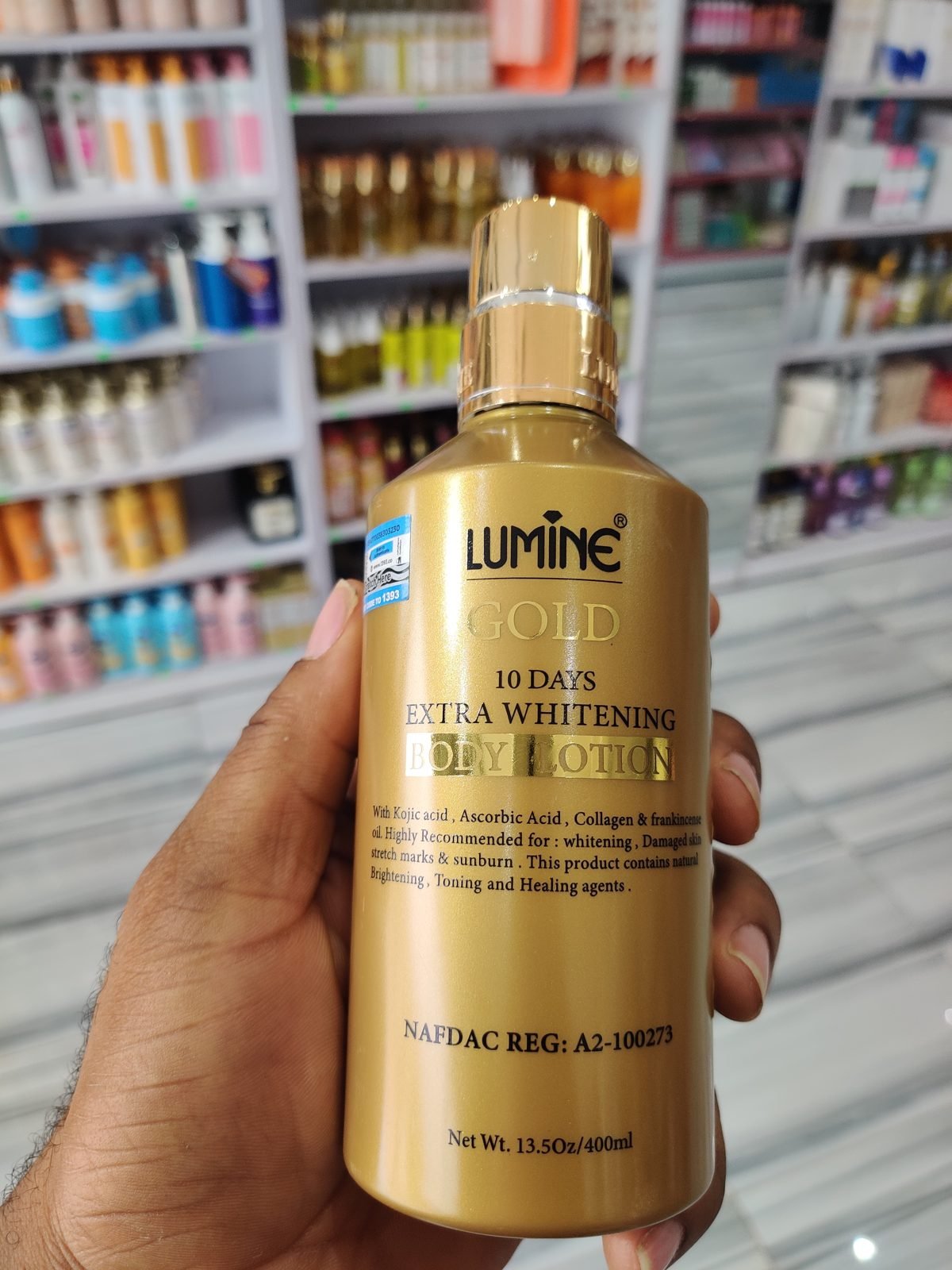 Lumine Gold, 10 Days Extra Whitening Body Lotion, Kojic Acid+Ascorbic Acid+Collagen+Frankincense Oil 13.5Oz / 400ml