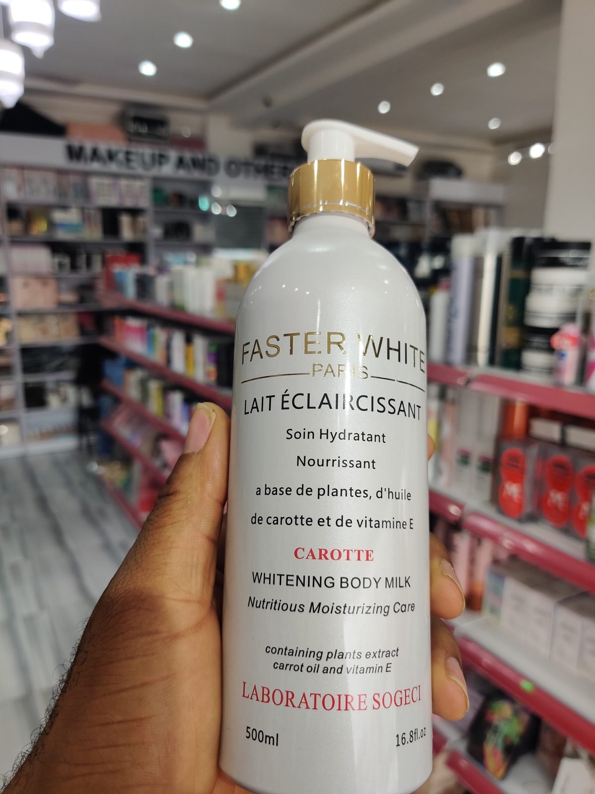 Faster White Paris Lait Eclaircissant, Carotte Whitening Body Milk, Laboratoire Sogeci 500ml / 16.8fl.oz