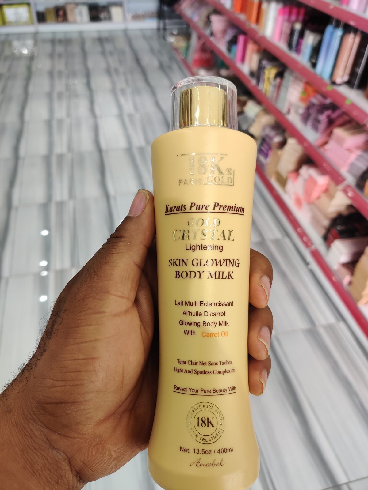 18K Paris Gold (Anabel) Karats Pure Premium, Gold Crystal Lightening, Skin Glowing Body Milk, with Carrot Oil 13.5oz / 400ml