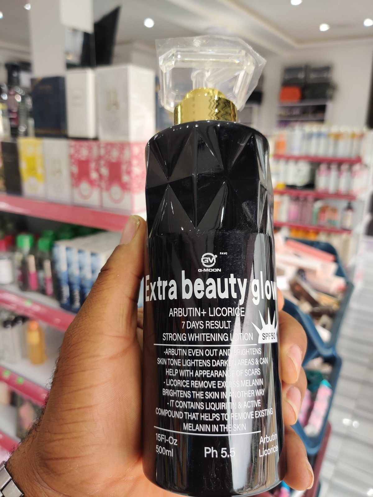 GVI G-Moon Extra Beauty Glow, Arbutin+Licorice, 7 Days Result, Strong Whitening Lotion, SPF50 15Fl-Oz / 500ml
