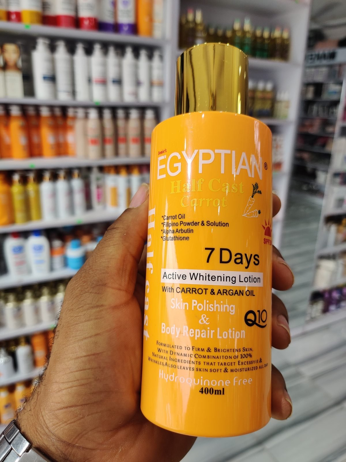 Egyptian (Jonick) Half Cast Carrot, 7 Days Active Whitening Lotion, with Carrot & Argan Oil, Skin Polishing & Body Repair Lotion Q10 400ml