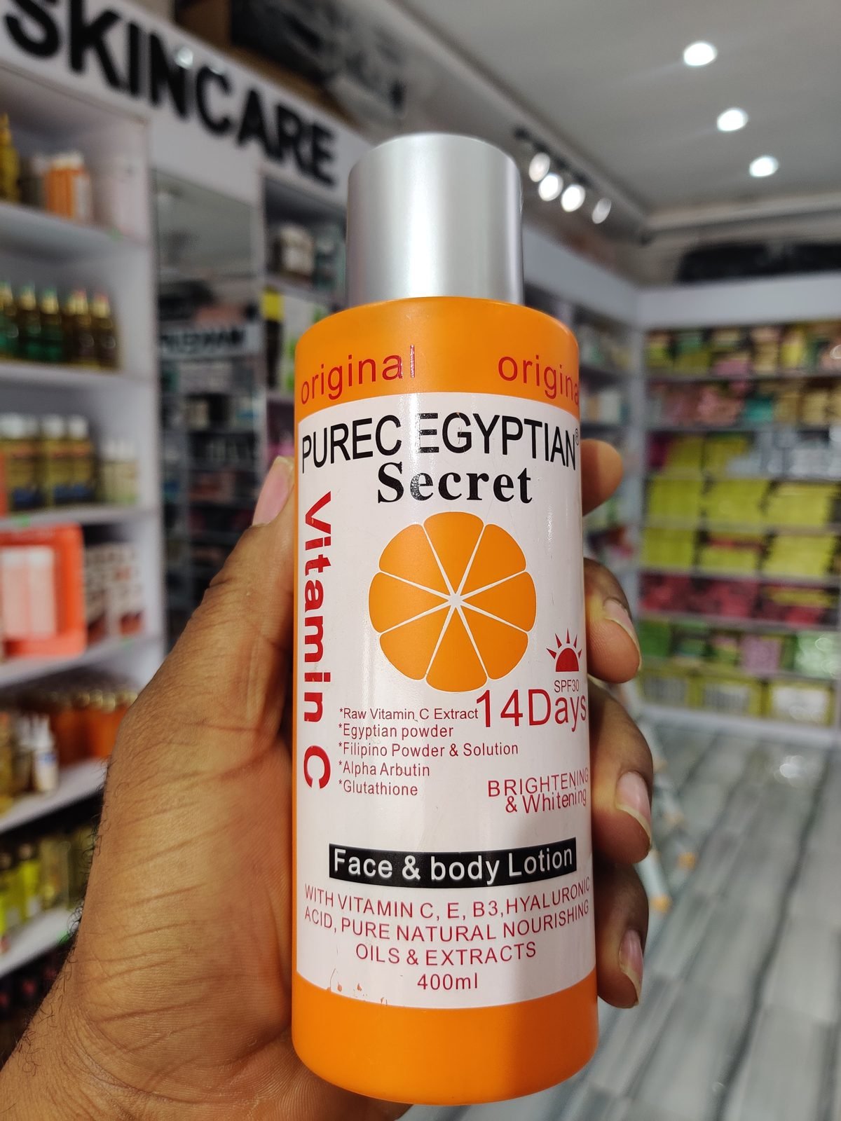 Purec Egyptian Secret original, Vitamin C, Raw Vitamin C Extract+Egyptian powder+Filipino Powder & Solution+Alpha Arbutin+Glutathione, 14 Days, Brightening & Whitening 400ml