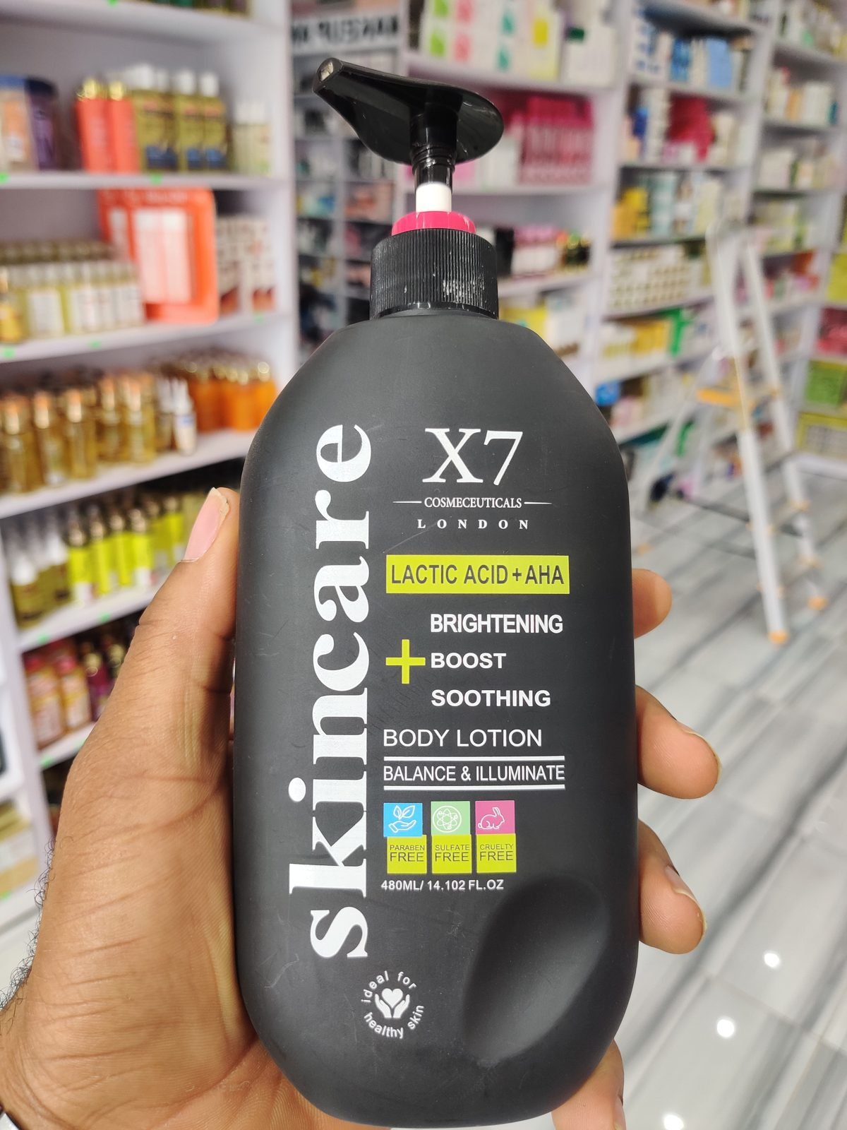 X7 Cosmeceuticals London (skincare) Lactic Acid + AHA, Brightening+Boost+Soothing, Body Lotion, Balance & Illuminate, Paraben/Sulfate/Cruelty Free 480ml / 14.102fl.oz
