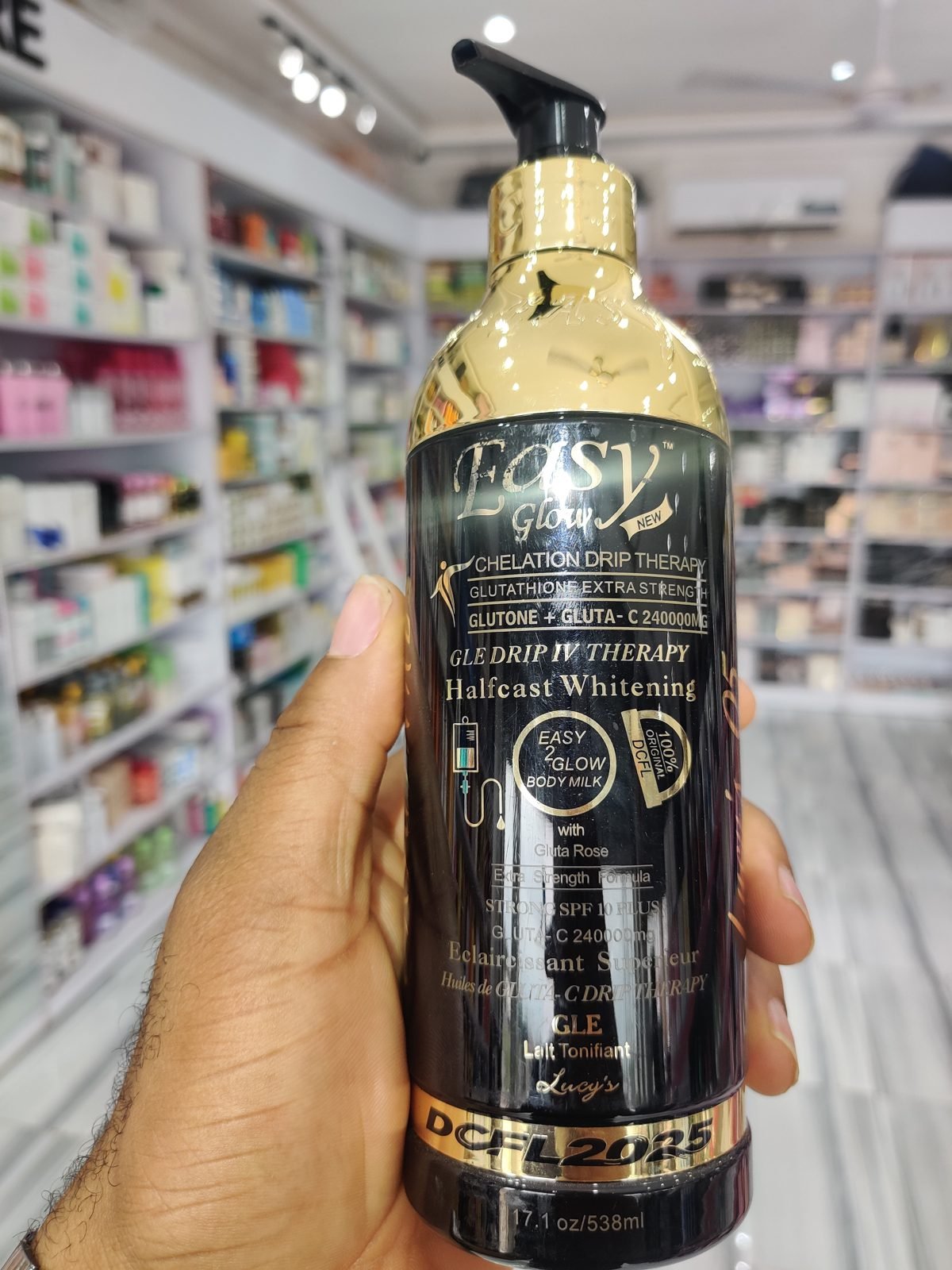 Easy Glow (Lucy's) Chelation Drip Therapy, GLE Drip IV Therapy, Halfcast Whitening, Glutone+Gluta-C 240000mg, Easy2Glow Body Milk, with Gluta Rose, Strong SPF10, DCFL 17.1oz / 538ml
