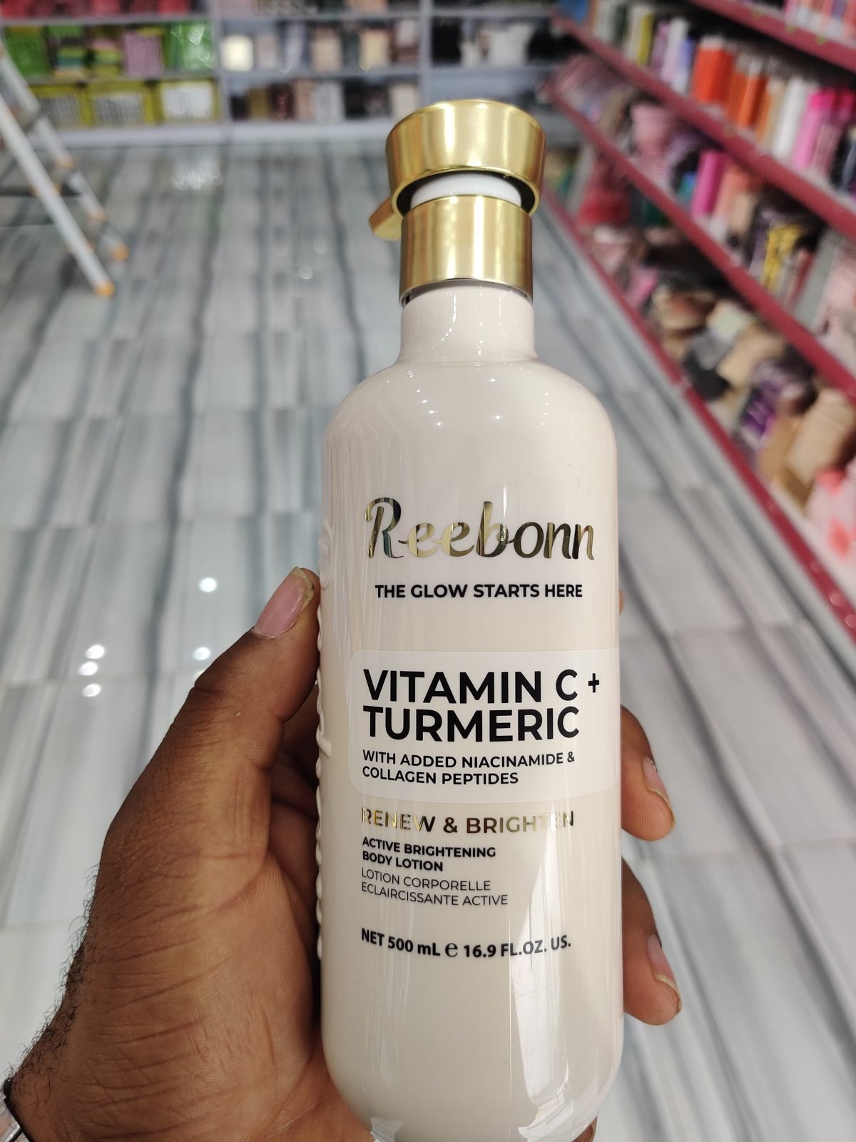 Reebonn The Glow Starts Here, Vitamin C + Turmeric, with Added Niacinamide & Collagen Peptides, Renew & Brighten, Active Brightening Body Lotion 500ml / 16.9fl.oz US