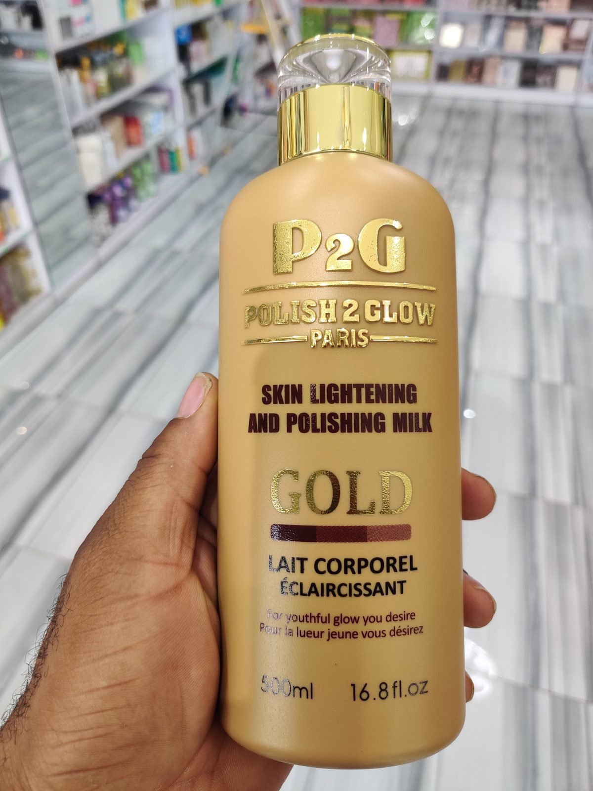 P2G (Polish 2 Glow Paris) Gold, Skin Lightening and Polishing Milk 500ml / 16.8fl.oz