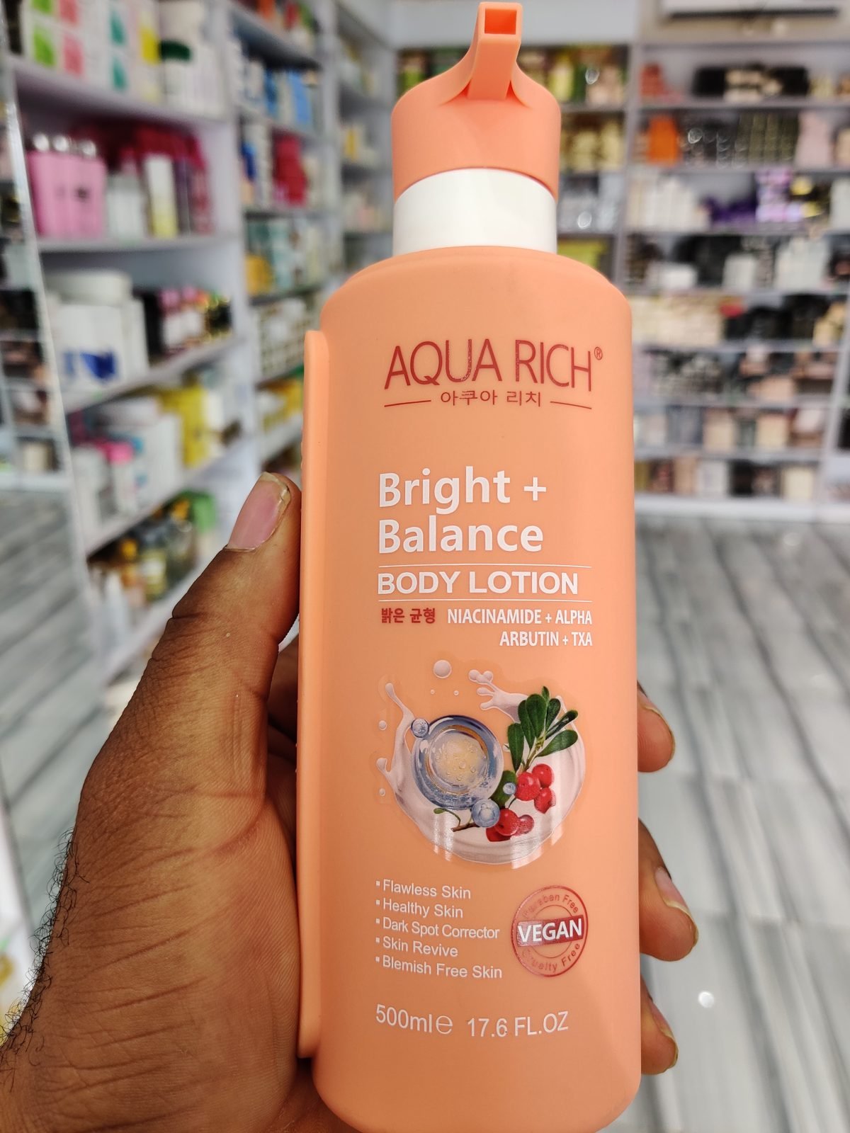 Aqua Rich Bright + Balance, Body Lotion, Niacinamide+Alpha Arbutin+TXA, Flawless Skin+Healthy Skin+Dark Spot Corrector+Skin Revive+Blemish Free Skin, Vegan 500ml / 17.6fl.oz