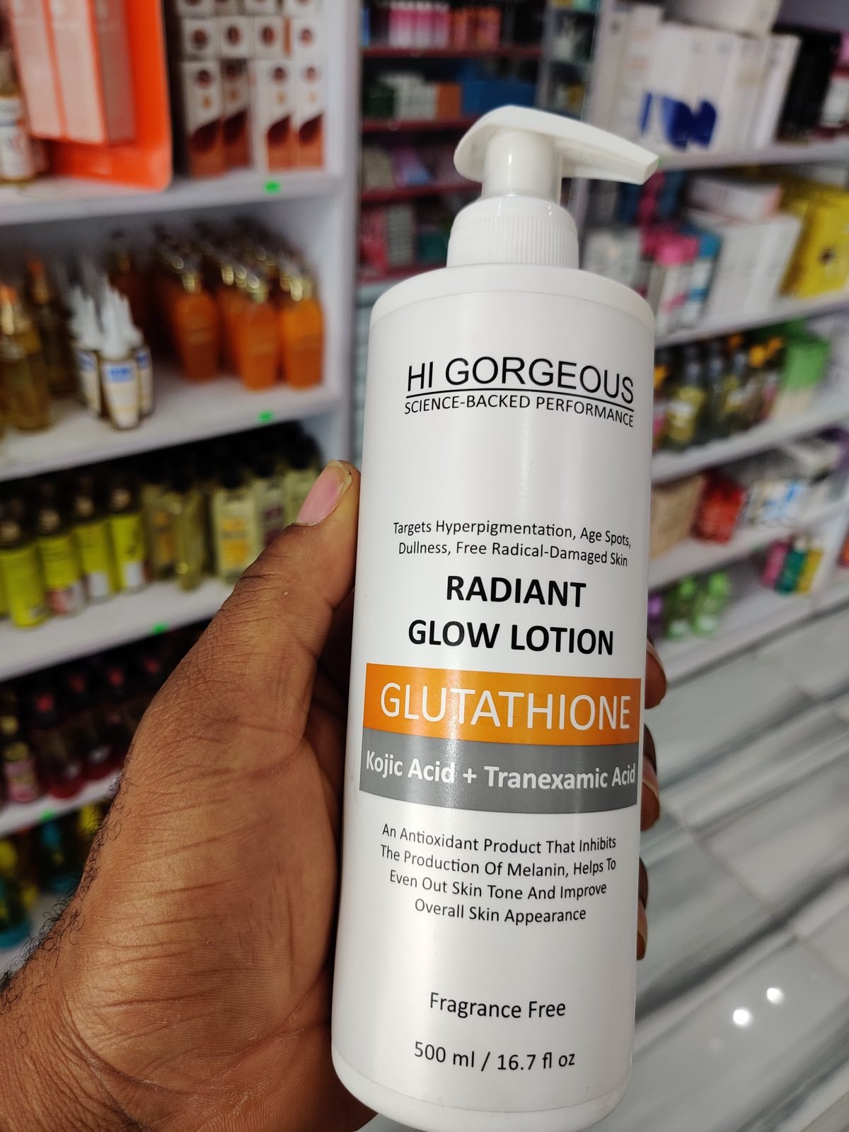 Hi Gorgeous Radiant Glow Lotion, Glutathione + Kojic Acid + Tranexamic Acid 500ml