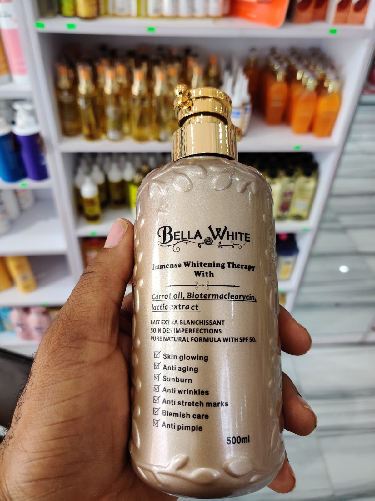 Bella White Immense Whitening Therapy, Carrot Oil, Biotermaclearycin, Lactic Extract, SPF50 500ml