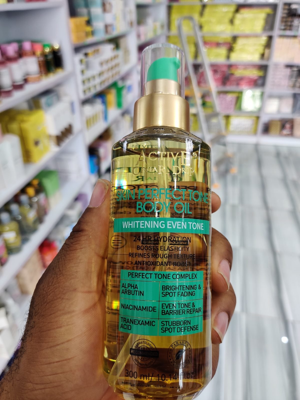 Active Caviar Grand Skin Perfect Tone Body Oil, Whitening Even Tone, Alpha Arbutin + Niacinamide + Tranexamic Acid 300ml