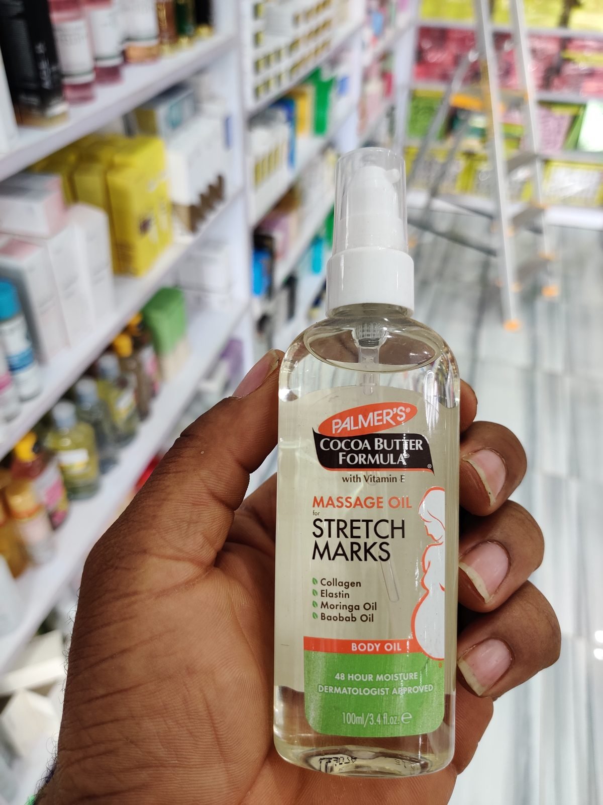 Palmer's Cocoa Butter Formula with Vitamin E, Massage Oil for Stretch Marks, Collagen+Elastin+Moringa Oil+Baobab Oil 100ml (3.4 fl oz)