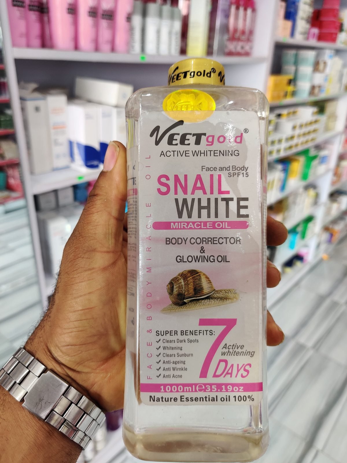 Veet Gold Active Whitening Snail White Miracle Oil - Body Corrector & Glowing Oil SPF15 1000ml / 35.19oz