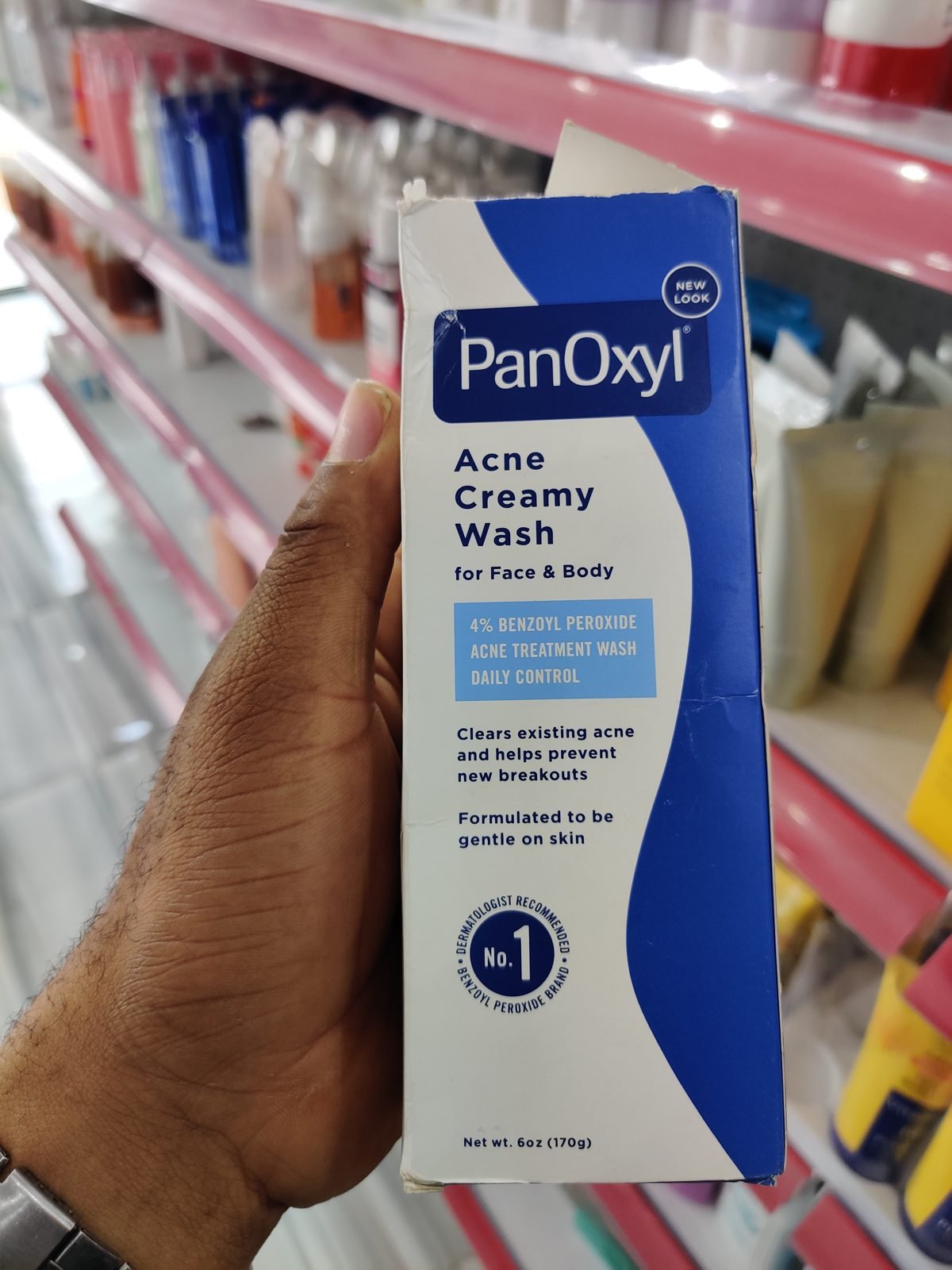 PanOxyl Acne Creamy Wash for Face & Body, 4% Benzoyl Peroxide Acne Treatment Wash, Daily Control 6oz (170g)