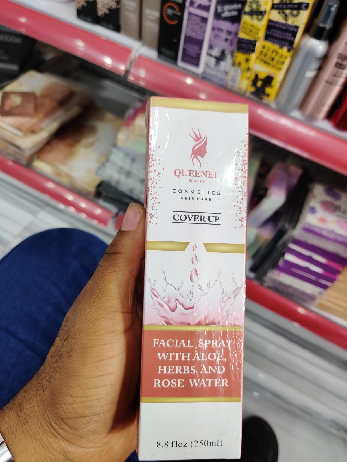 Queenel Beauty Cosmetics Cover Up, Facial Spray with Aloe, Herbs and Rose Water 8.8fl oz (250ml)