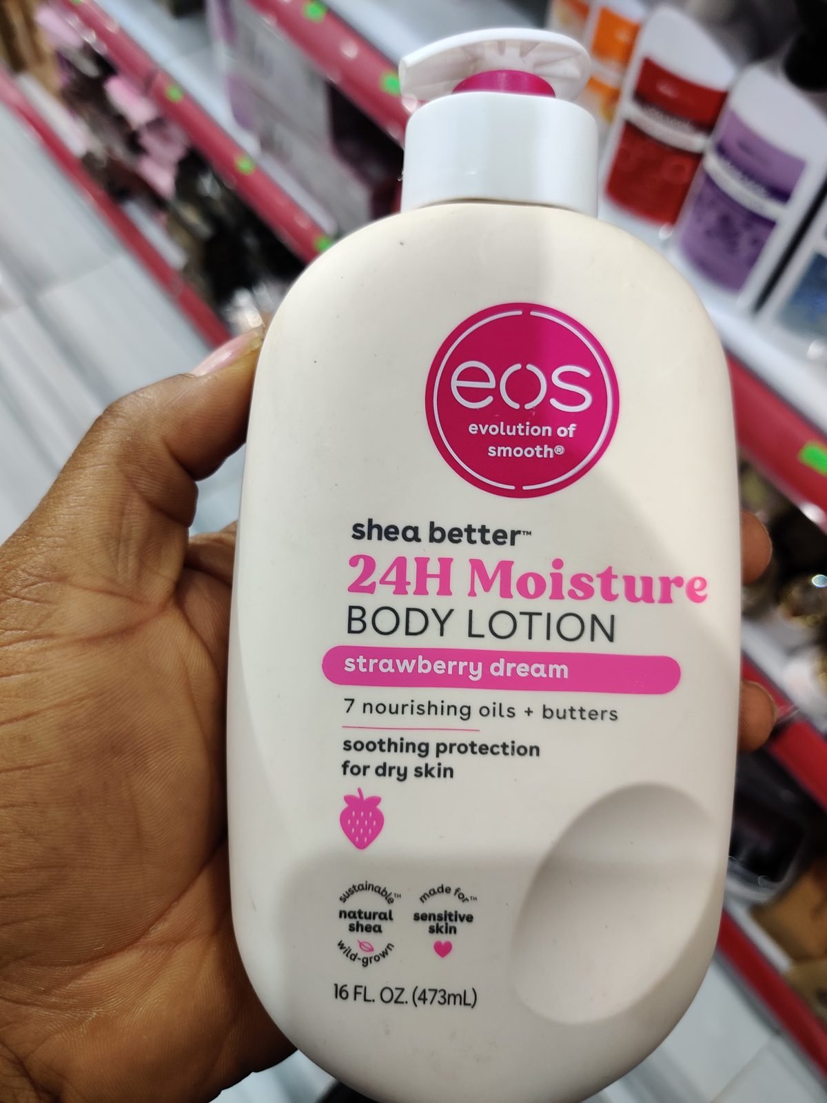 eos (evolution of smooth) shea better 24H Moisture Body Lotion, strawberry dream 16 FL OZ (473mL)