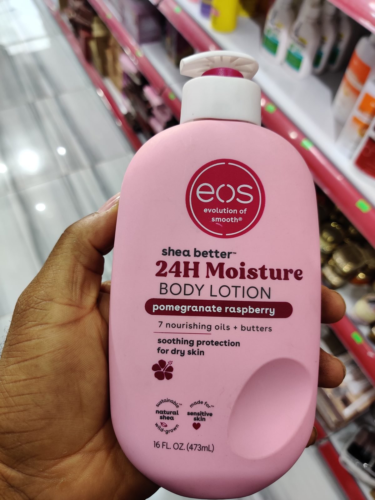 eos (evolution of smooth) shea better 24H Moisture Body Lotion, pomegranate raspberry 16 FL OZ (473mL)