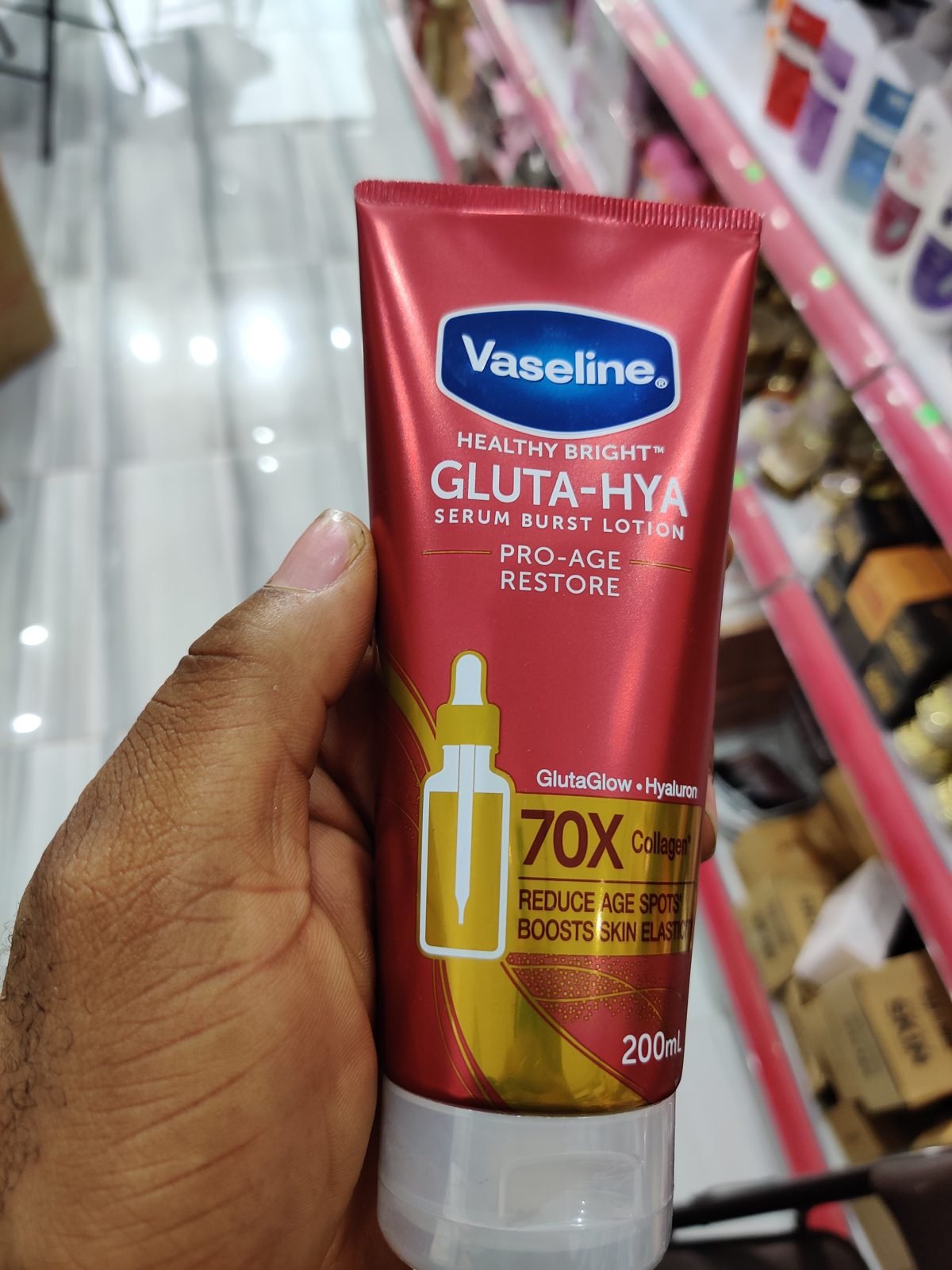 Vaseline Healthy Bright Gluta-Hya Serum Burst Lotion, Pro-Age Restore, GlutaGlow Hyaluron 70X Collagen 200ml
