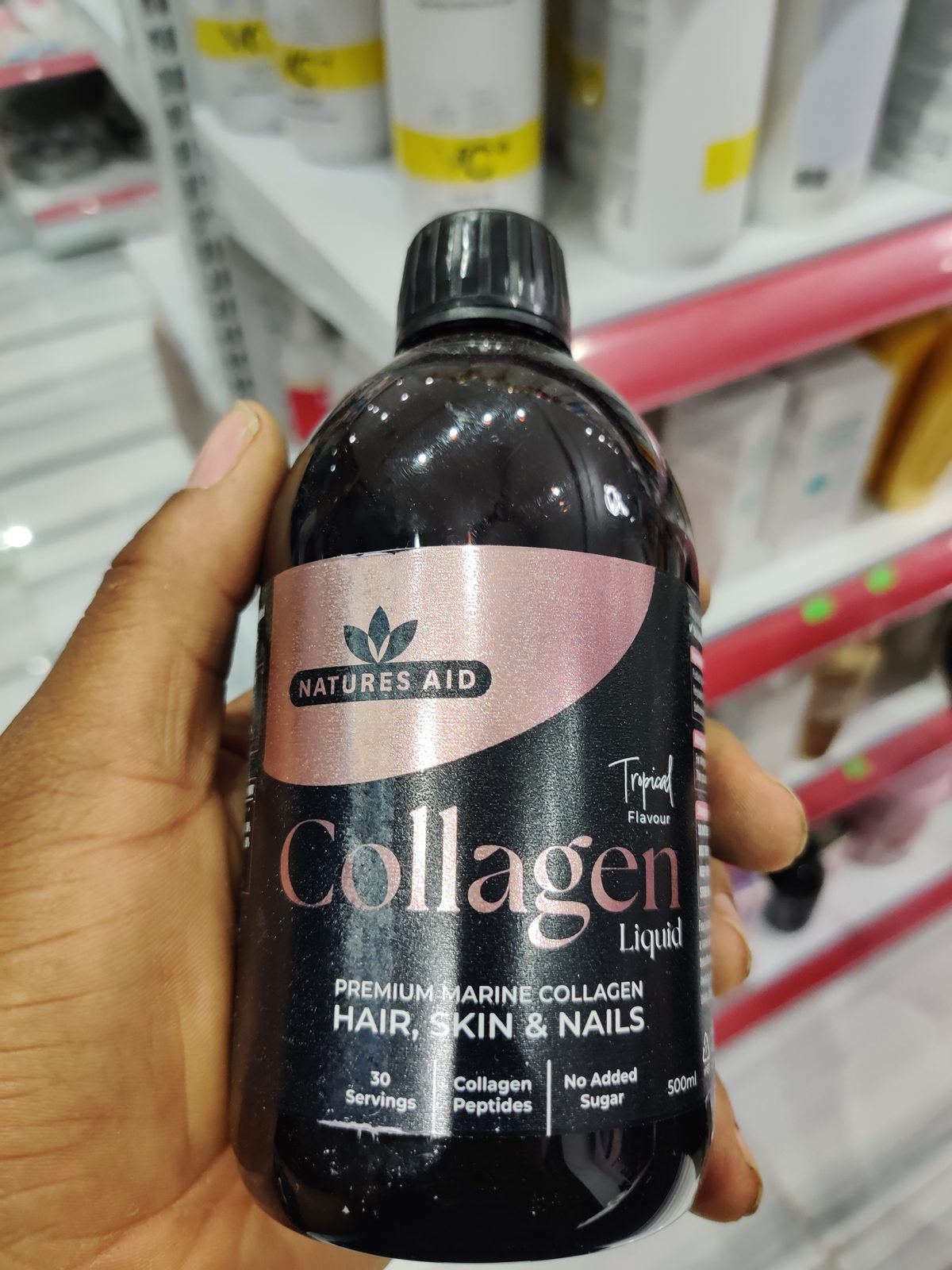 Natures Aid Collagen Liquid Tropical Flavour Premium Marine Collagen Hair Skin & Nails 500ml