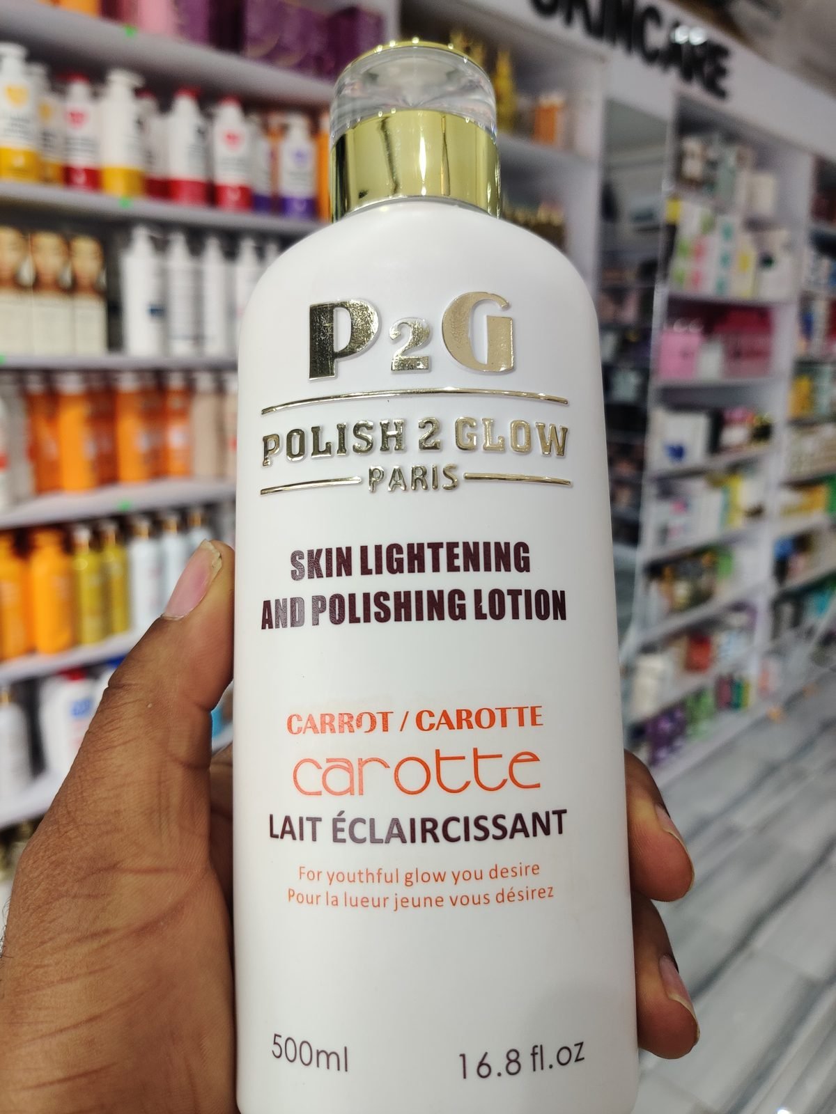 P2G (Polish 2 Glow Paris) Skin Lightening and Polishing Lotion, Carrot/Carotte 500ml / 16.8fl.oz