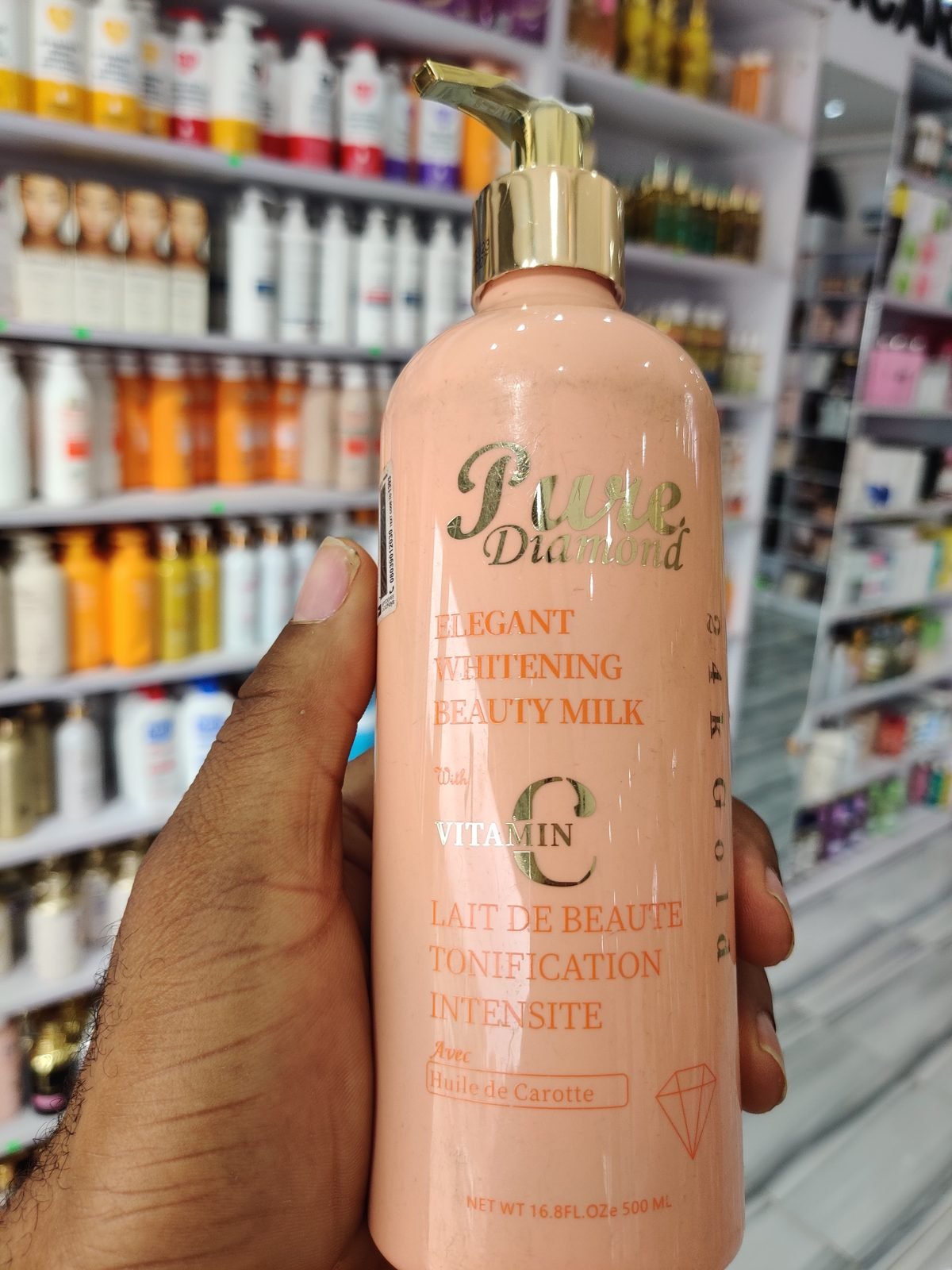 Pure Diamond Elegant Whitening Beauty Milk, Vitamin C, 24K Gold, with Huile de Carotte 16.8fl.oz / 500ml