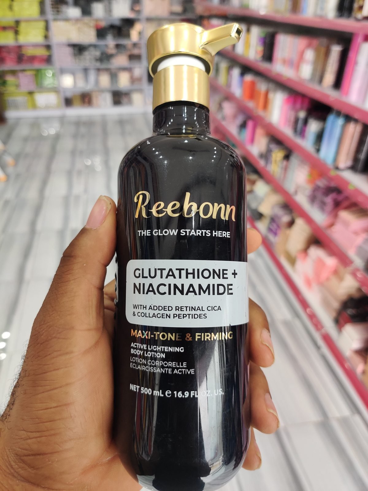 Reebonn The Glow Starts Here, Glutathione + Niacinamide, with Added Retinal Cica & Collagen Peptides, Maxi-Tone & Firming, Active Lightening Body Lotion 500ml / 16.9fl.oz US